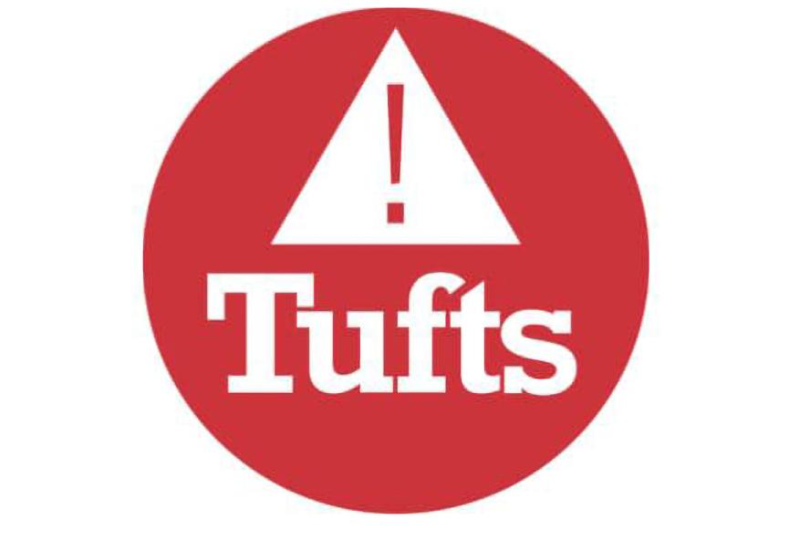 a hazard symbol and the word "Tufts" on a red circle